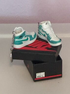 Nike Mini Sneaker Keychain Pair - White & Teal Mini Air Jordans